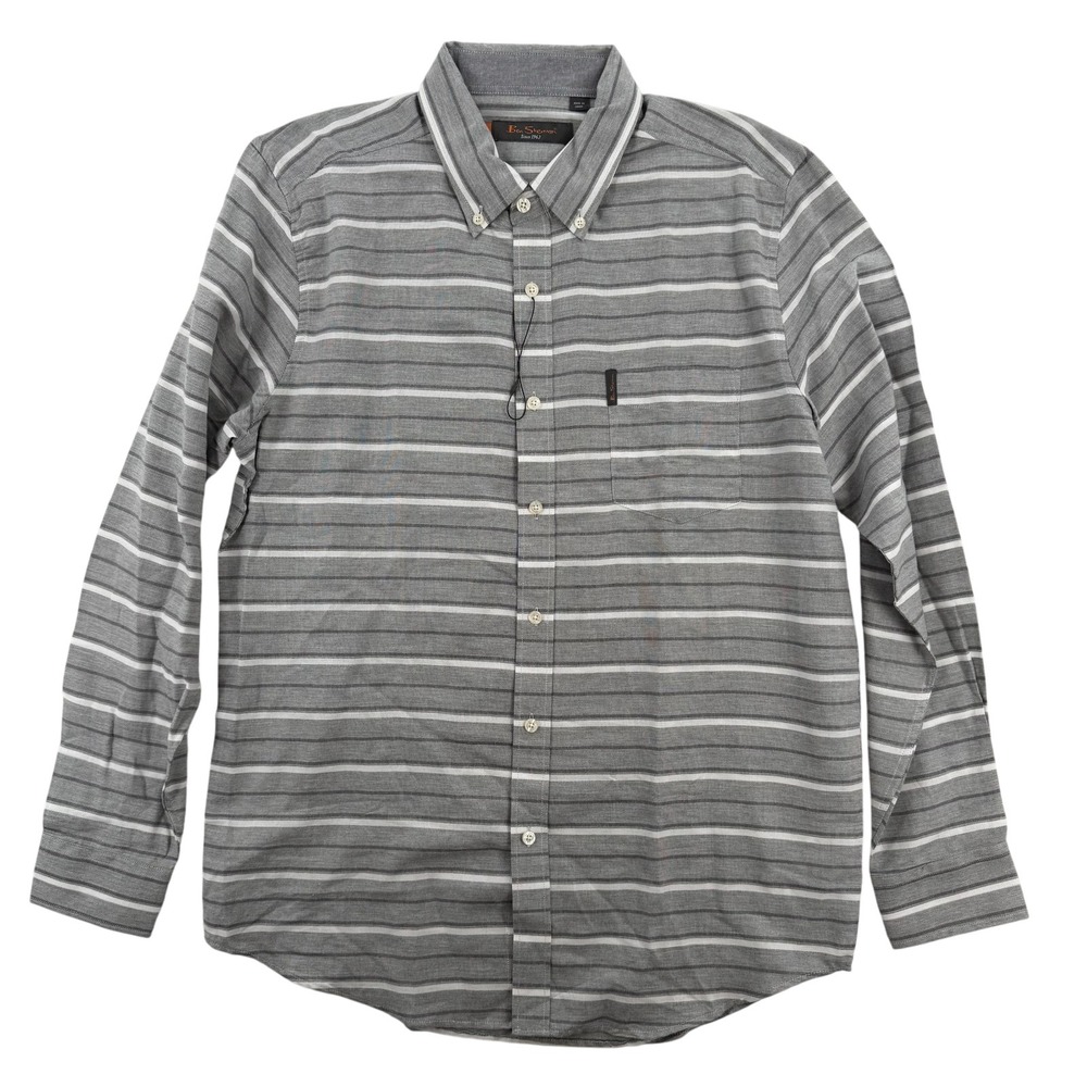 Ben Sherman Shirt Mens Large Gray Striped Button Down Collar Long Sleeve‎ Casual
